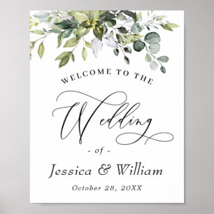 Elegant Watercolor Eucalyptus Wedding Welcome Poster