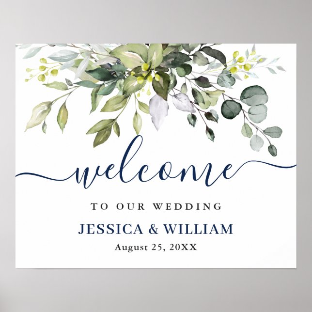 Elegant Watercolor Eucalyptus Wedding Welcome Sign (Front)