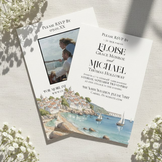 Elegant Watercolor European Destination Wedding Invitation (Invite guest to your scenic wedding day with this Elegant Watercolor European Destination Invite!)