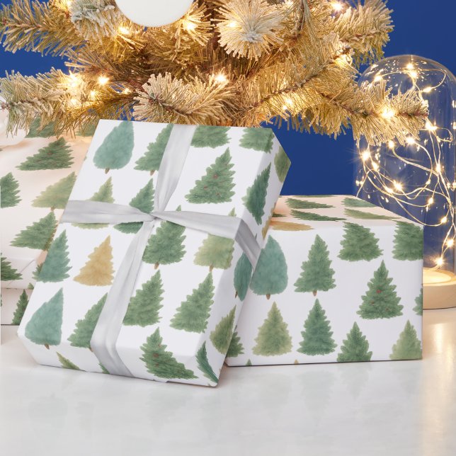 Elegant Watercolor Evergreen Forest Christmas Gift Wrapping Paper (Holidays)