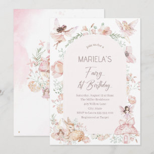 Elegant Watercolor Fairy First Birthday Baby Show Invitation