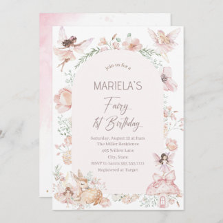 Elegant Watercolor Fairy First Birthday Baby Show Invitation