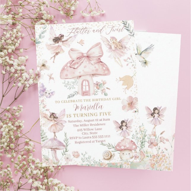 Elegant Watercolor Fairy is turning five Birthday  Invitation (Creator Uploaded)