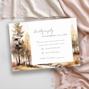 Elegant Watercolor Fall Autumn Landscape Wedding RSVP Card