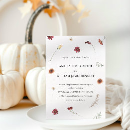 Elegant Watercolor Fall Autumn Wildflower Wedding  Invitation