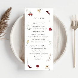 Elegant Watercolor Fall Autumn Wildflower Wedding  Menu