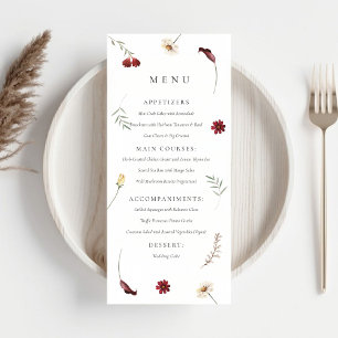 Elegant Watercolor Fall Autumn Wildflower Wedding  Menu