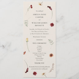 Elegant Watercolor Fall Autumn Wildflower Wedding  Programme
