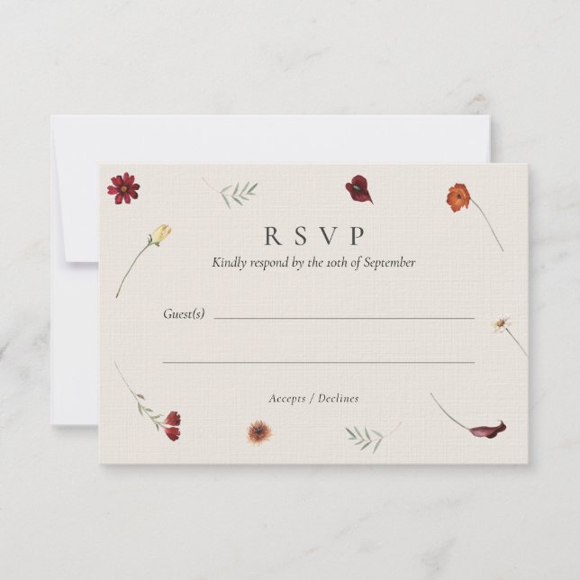 Elegant Watercolor Fall Autumn Wildflower Wedding  RSVP Card (Front)