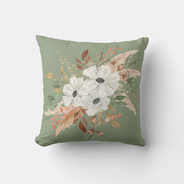 Elegant Watercolor Fall Bouquet Cushion (Front)