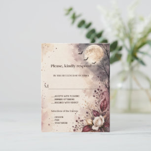 Elegant Watercolor Fall Burgundy Halloween Wedding RSVP Card