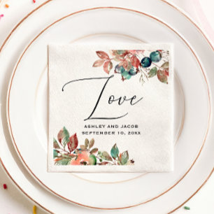 Elegant watercolor fall floral wedding. Blueberry Napkin