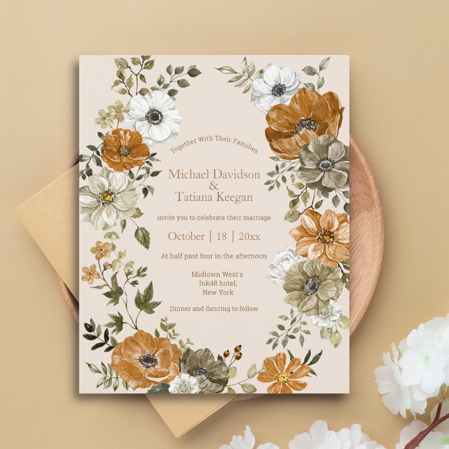 elegant watercolor fall floral wedding Invitation  (Creator Uploaded)