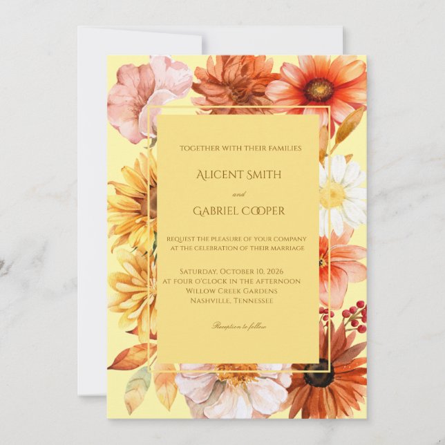 Elegant Watercolor Fall Wedding Invite (Front)