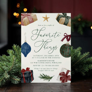 Elegant Watercolor Favourite Things Christmas Part Invitation