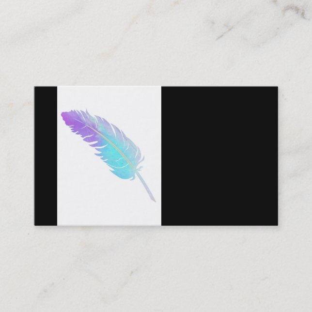 elegant watercolor feather blue and purple business card (Front)