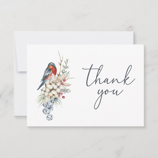 Elegant Watercolor Festive Christmas Bouquet  Thank You Card (Front)