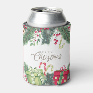Elegant Watercolor Festive Decorations Christmas Can Cooler
