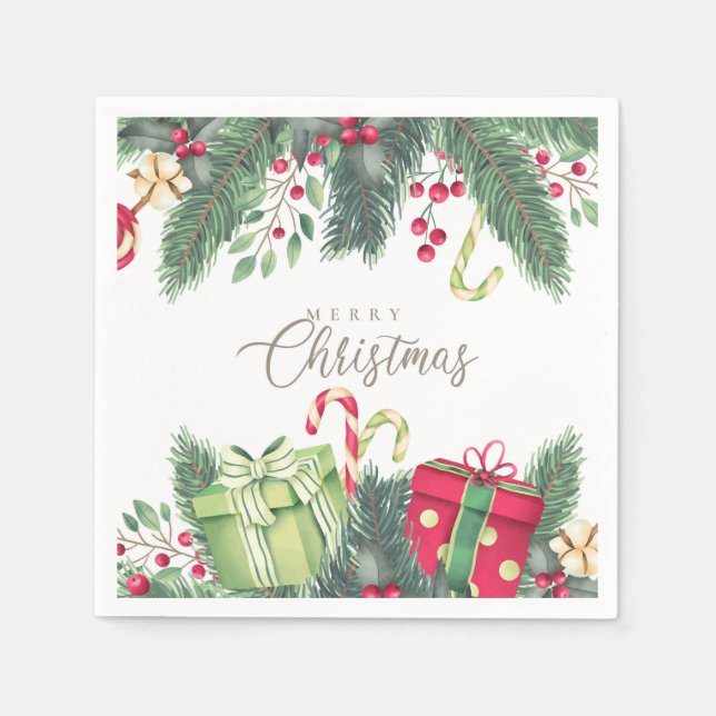 Elegant Watercolor Festive Decorations Christmas Napkin (Front)