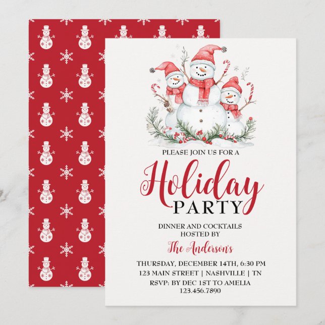 Elegant Watercolor Festive Holiday Party Invitation (Front/Back)