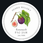 Elegant watercolor Fig on white Jam jar Classic Round Sticker<br><div class="desc">Elegant Personalised hand painted watercolor vintage style fig  jam label on white background. Use for your homemade jam's or anything you choose. Makes great gift. Fill your information on label and enjoy.</div>