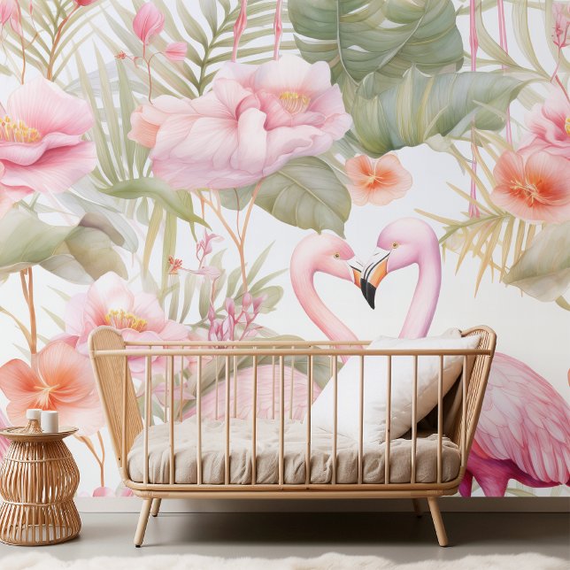 Elegant Watercolor Flamingo & Tropical Floral Patt Wallpaper (Creator Uploaded)