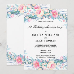 Elegant Watercolor Floral 1st Wedding Anniversary Invitation
