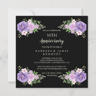 Elegant Watercolor Floral 50th Wedding Anniversary Invitation