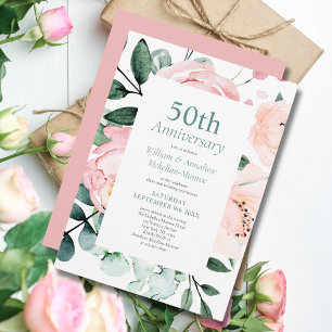 Elegant Watercolor Floral 50th Wedding Anniversary Invitation