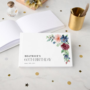 Elegant Watercolor Floral 60th Birthday Guest Book