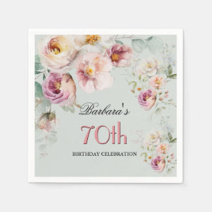 Elegant Watercolor Floral 70th Birthday Party Napkin