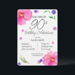 Elegant Watercolor Floral 90th Birthday Invitation<br><div class="desc">Celebrate a milestone with this elegant watercolor floral 60th birthday invitation, featuring a beautiful hand-painted floral design on a watercolor paper textured background for a unique, artistic touch. Perfect for a classy and memorable celebration, this invite offers fully editable text so you can easily personalise all the details. Designed for...</div>