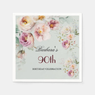Elegant Watercolor Floral 90th Birthday Party Napkin