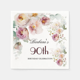 Elegant Watercolor Floral 90th Birthday Party Napkin
