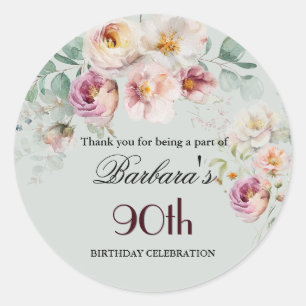 Elegant Watercolor Floral 90th Birthday Welcome Classic Round Sticker