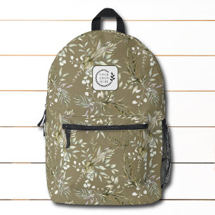 Elegant Watercolor Floral Add Logo Corporate Printed Backpack