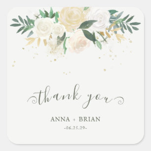 Elegant Watercolor Floral All-Occasion Thank You Square Sticker