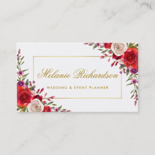 Elegant Watercolor Floral and Gold Frame Business Card