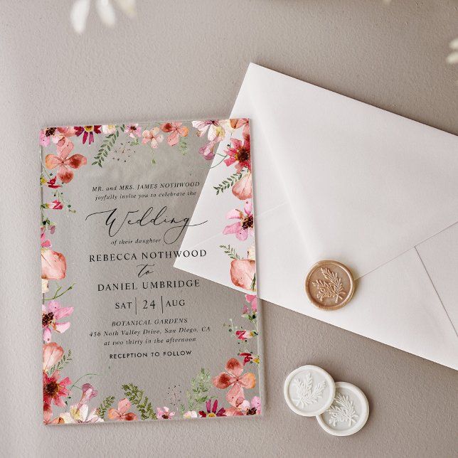Elegant Watercolor Floral and Greenery Wedding Acrylic Invitations (Creator Uploaded)