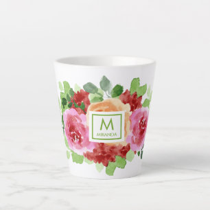 Elegant Watercolor Floral and Monogram Latte Mug