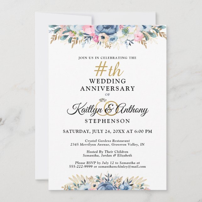 Elegant Watercolor Floral Anniversary Invitation (Front)