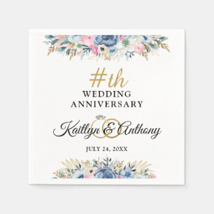 Elegant Watercolor Floral Anniversary Personalised Napkin