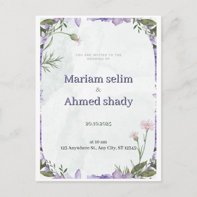 Elegant Watercolor Floral Arch Wedding Invitation  (Front)