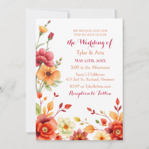 Elegant Watercolor Floral Autumn Wedding Invitation