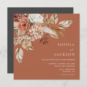 Elegant Watercolor Floral Autumn Winter Wedding  Invitation