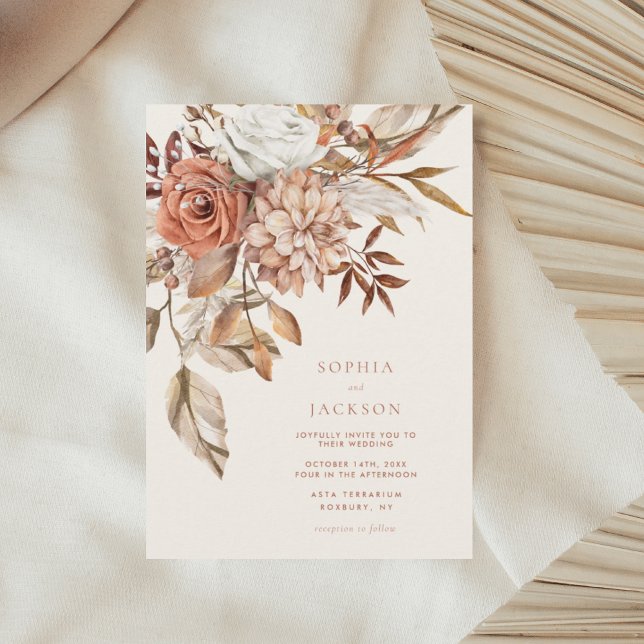 Elegant Watercolor Floral Autumn Winter Wedding Invitation (Creator Uploaded)
