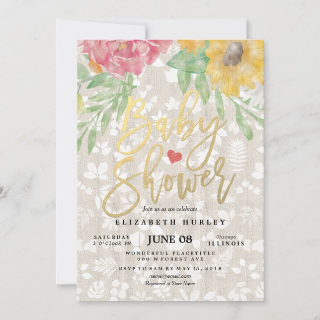 Elegant Watercolor Floral Baby Shower Invitation (Front)