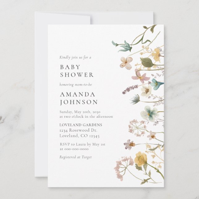 Elegant Watercolor Floral Baby Shower Invitation (Front)