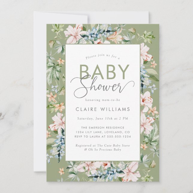 Elegant Watercolor Floral Baby Shower Invitation (Front)