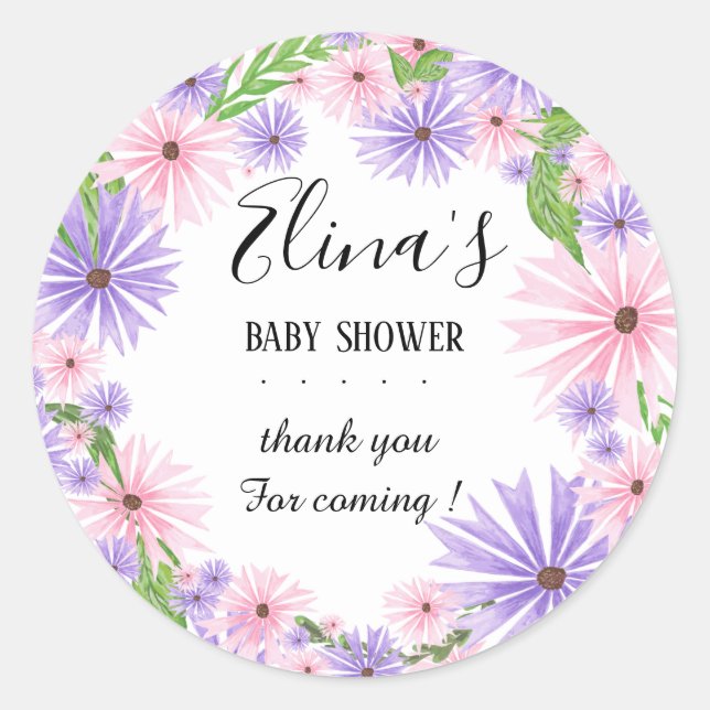 Elegant watercolor floral Baby shower Sticker  (Front)